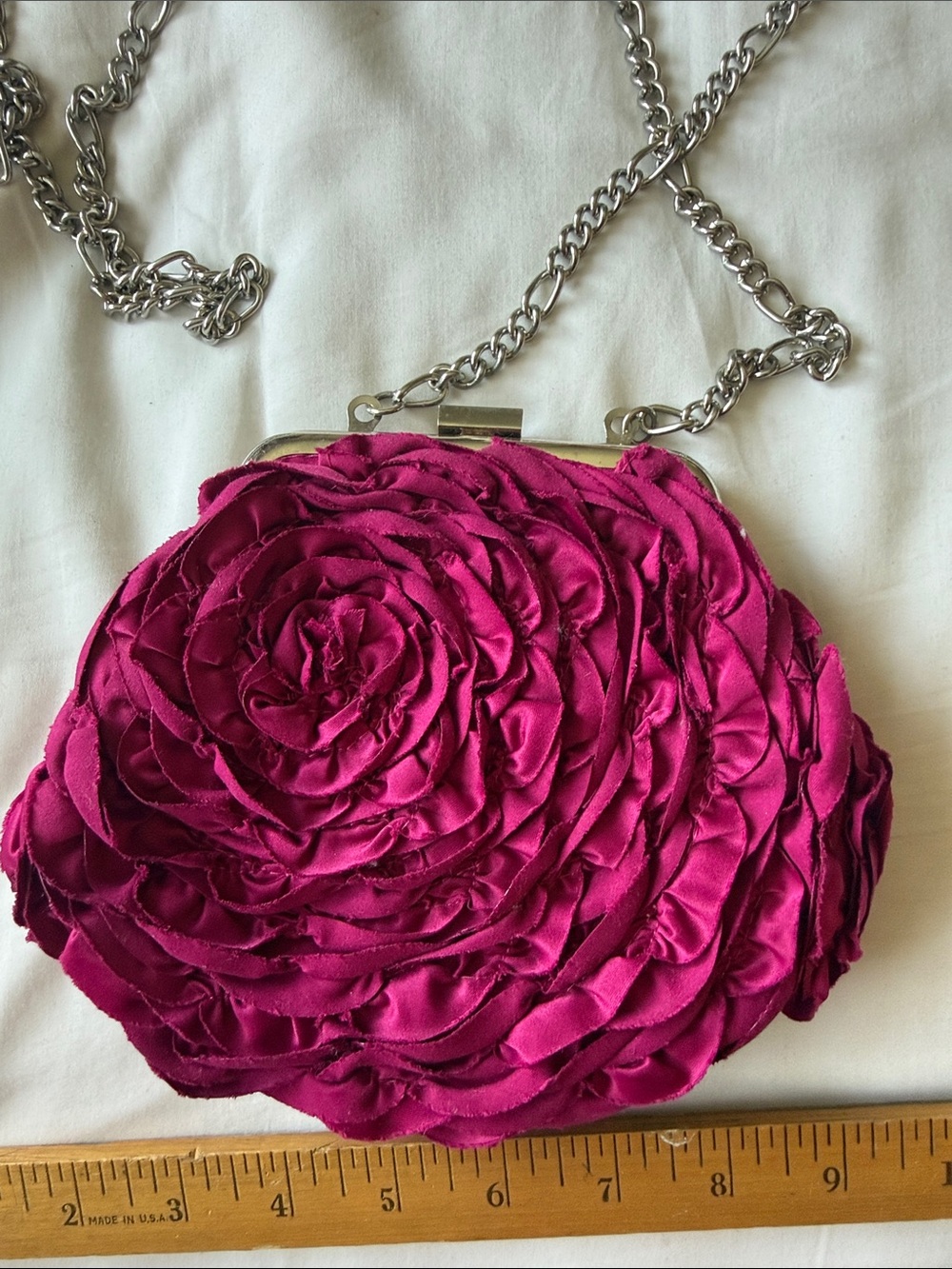 White House Black Market Fuchsia Rose Applique Chain Shoulder Bag - Picture 2 of 5